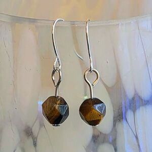 Elegant Silver and Tigers Eye Dangle Earrings